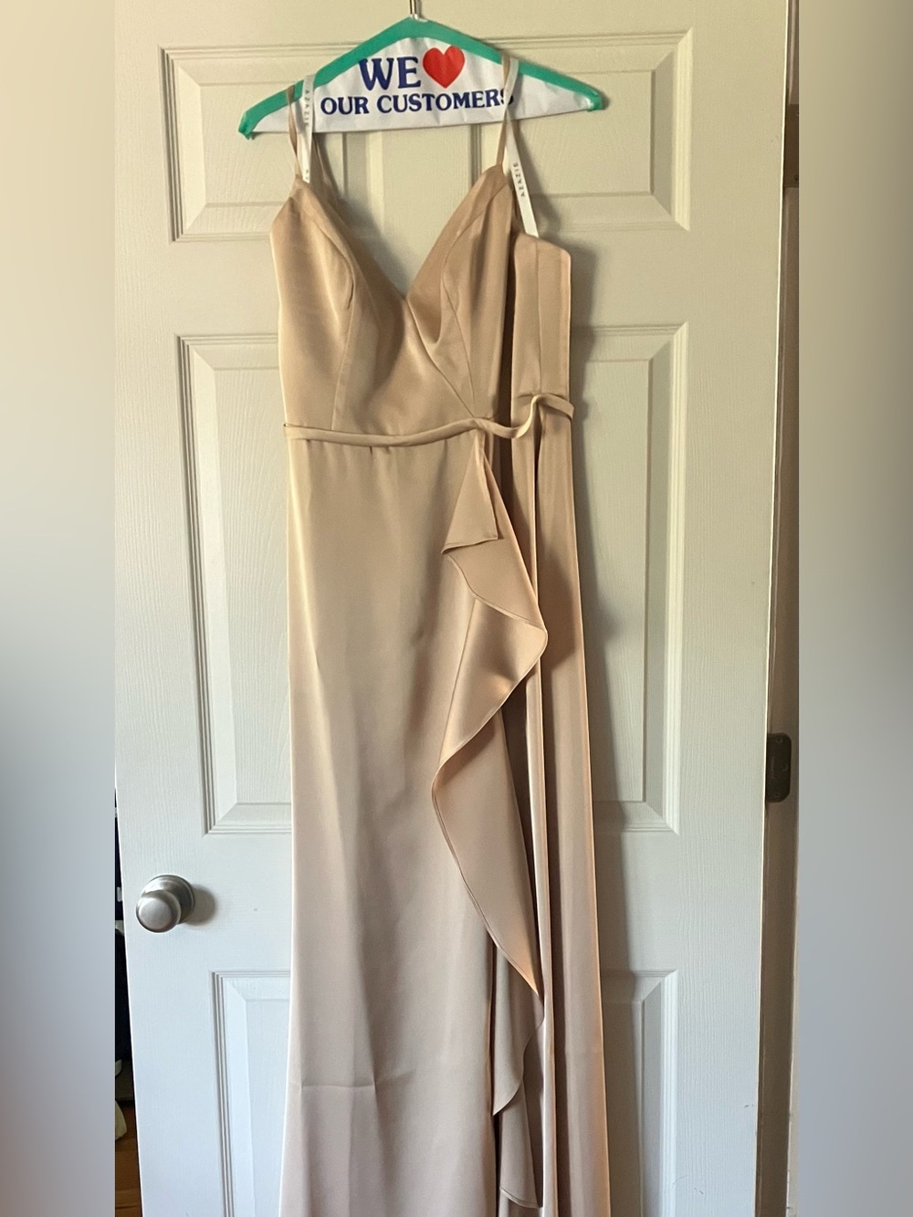 Azazie A line dress Champagne Satin Size A10